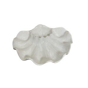 Vintage Stoneware Ceramic Shell Chip And Dip Serving Platter